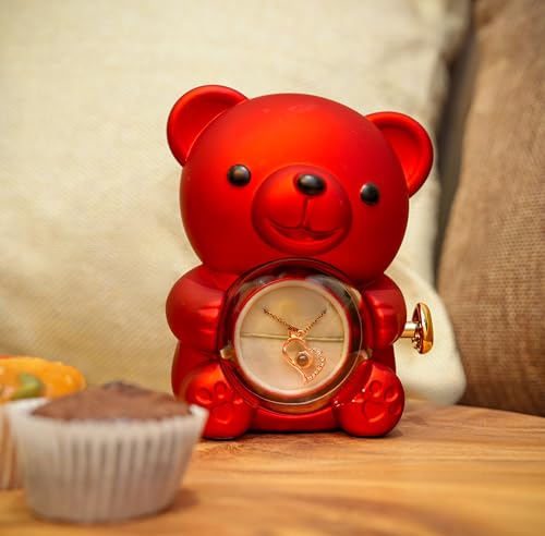 NYRWANA Valentine Gift for Girlfriend, Boyfriend, Husband & Wife, Romantic Teddy Bear with Rose & Necklace | Eternal Flower Gift Combo | Valentine’s Day Surprise for Girlfriend, Wife, & Couple - Red 2