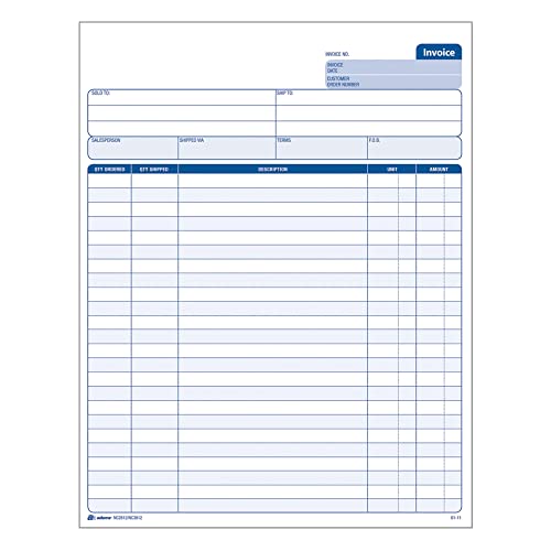 Adams Invoice Sets, 2-Part Carbonless, 8-1/2" x 11-7/16", 50 Sets per Pack (NC2812-50) - White/Canary 2