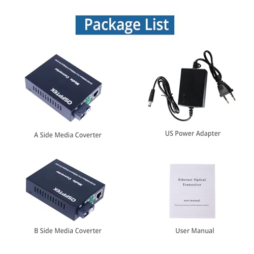 QSFPTEK A Pair 1.25G/s Bidi Fiber Media Converter, Gigabit Media Converter, 10/100/1000Base-Tx to 1000Base-FX Fiber Ethernet Coverter, Singlemode SC Bidi Transceiver TX1310nm/TX1550nm, 10Km 5