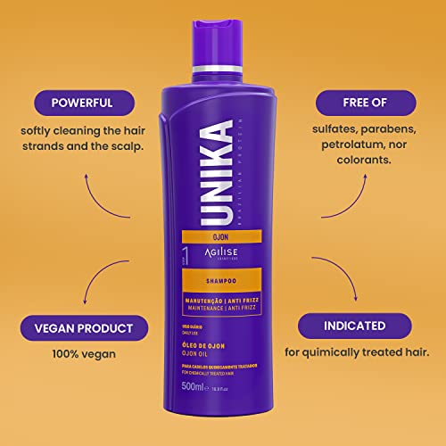 agilise Unika Batana Oil Sulfate-Free Shampoo for Keratin Treated & Chemically Treated Hair - Olive, Coconut & Ojon (Batana) Oil, Paraben-Free, Color-Safe Smoothing & Repair, pH Balanced 4.0-5.0 5