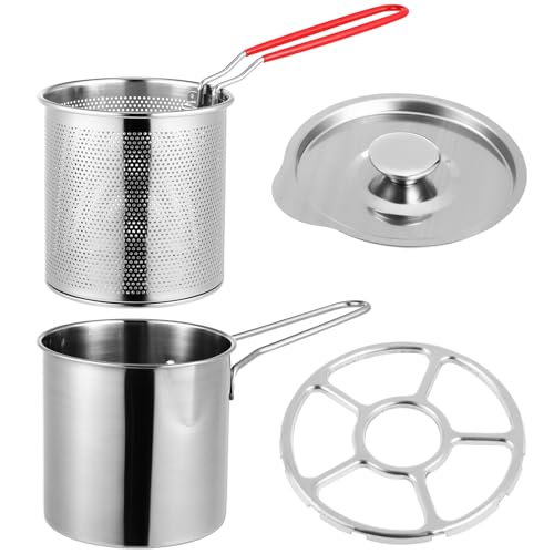 Kichvoe 5Inch Stainless Steel Fry Pot with Lid and Strainer Basket Stove Top Deep Fryer Japanese Tempura Deep Fryer Basket for French Fries Chicken Wings Shrimp with Stove Ring