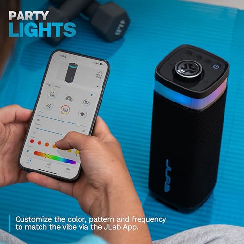 JLab JBuds Party Portable Bluetooth Speaker, 2 Full-Range Drivers + 2 Passive Woofers, IP56 Waterproof, 12 Hours Playtime, Connect Multiple Speakers, Custom Sound + RGB Lighting via App, Black 3