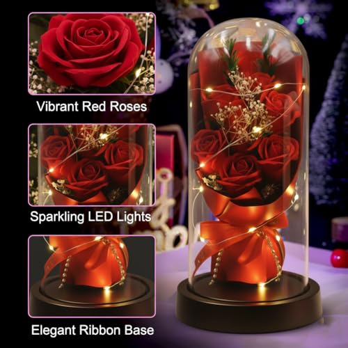 NYRWANA Valentine Gift for Girlfriend, Boyfriend, Husband & Wife | Rose Flower Gift, Light Up Forever Rose in Glass Dome with LED Lights | Eternal Artificial Rose for Home Décor & Couples 6
