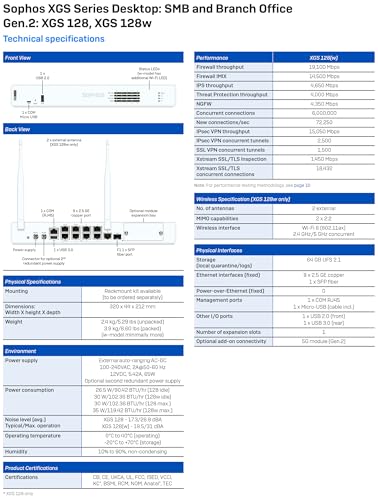 Sophos XGS 128 (Gen2) Network Security Appliance with 5 Years Standard Protection (XT128Z60ZZPCUS) | 9 x 2.5 GE Ports + 1 SFP | Enterprise Firewall, Advanced Threat Protection, SD-WAN 3