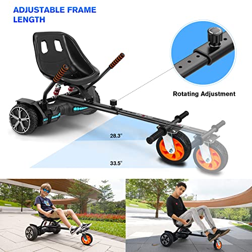 Flytraks K2 Hoverboard Go Kart with Rear Shock Absorption, Hoverboard Seat Attachment Accessory for 6.5" 8" 10" Hover Board, Adjustable Frame Length & Off-Road Rubber Wheel 3