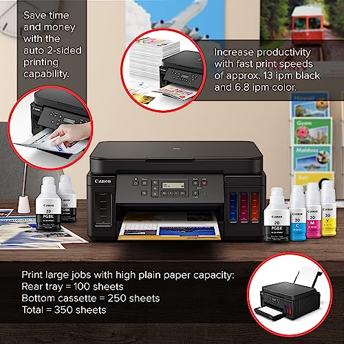 Canon PIXMA G6020 All-in-One Supertank Wireless (Megatank) Printer, Copier and Scan with Mobile Printing, Black, Works with Alexa 3