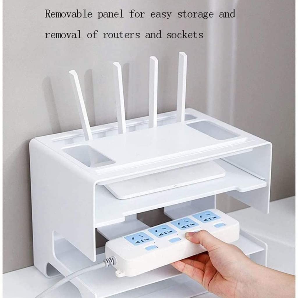 Router Storage Box Double-Layer WiFi Wireless Router Rack Home Office WiFi Router Adjustable Cable Box Multifunctional Storage Box (Color : White, Size : 31.4 * 21 * 23cm) 5