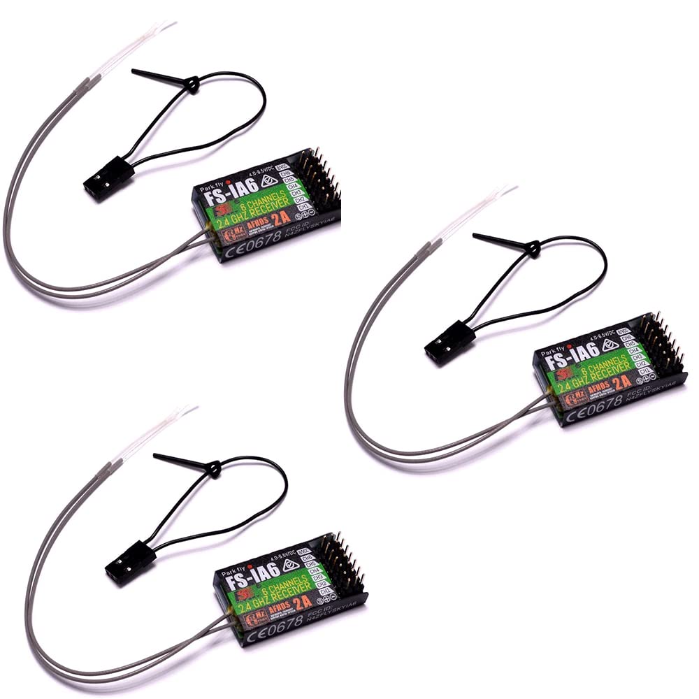 Flysky FS-IA6 2.4GHz 6CH Channels RC Receiver Neutral Plastic PPM Output with iBus Port with Double Antenna for FS FS-i4 i6 i10 GT2E GT2F GT2G Transmitter RC210 (3pcs FS-IA6) 1