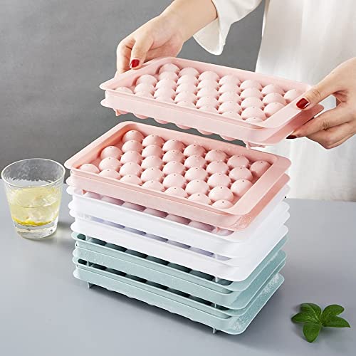 SAMEZONE Plastic Reusable Flexible Round Ice Cube Trays, 33 Cavity Mini Round Ice Plastic Tray Molds for Whiskey & Cocktails, Keep Drinks Chilled Ice Cube Trays for Freezer Multicolor (Pack of 2) 4