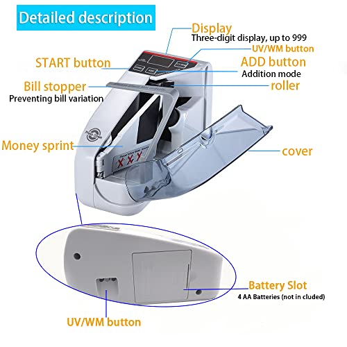 Money Counter Cosdio Portable Money Counter Mini Bill Cash Counting Machine Handy Suitable for Multi-Currency Handy Banknote Counter 2