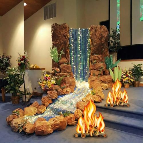 Spiareal 7 Pcs Waterfall Landscaping Kit for Classroom Vbs Decorations DIY Rainforest Campfire Backdrop with LED Light Bible Story Scene 3D Stream Props Vacation Bible School Jungle Church Event 2026 1