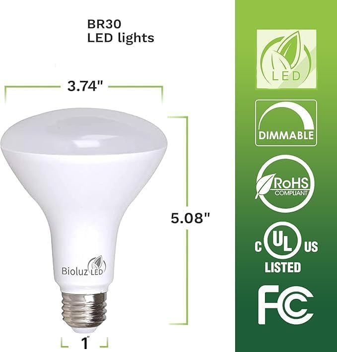 Bioluz LED Brightest BR40 LED Bulbs Instant ON Warm LED Energy Saving Bulbs, 17w (120w Replacement) 2700k Bulb 1400 Lumen, Indoor/Outdoor Smooth Dimmable Lamp UL Listed 2