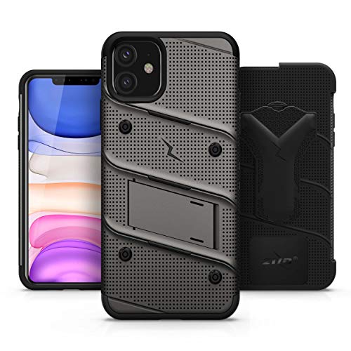 Zizo Bolt Cover - Case for iPhone 11 with Military Grade + Glass Screen Protector & Kickstand and Holster (Metal Gray/Black) 2