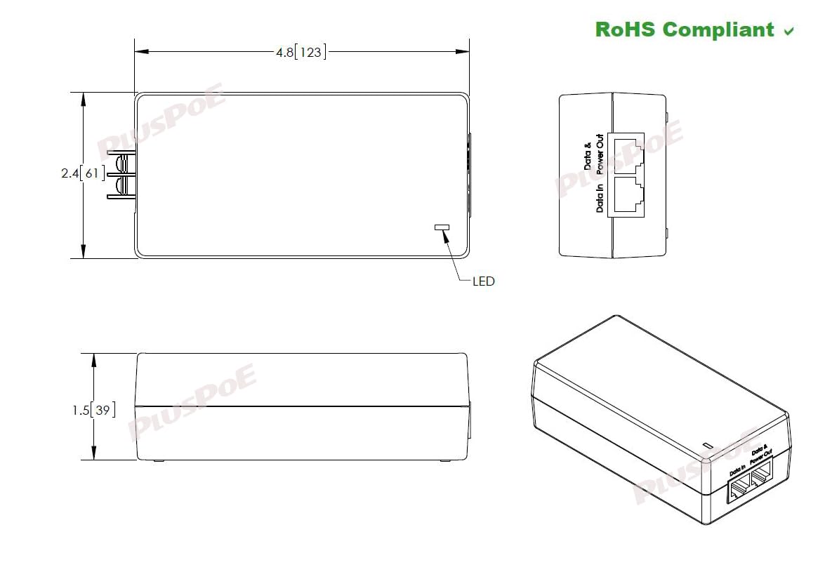 PLUSPOE Gigabit DC PoE+ Injector | 12V 24V (12-36V) DC Input | 50V 30W DC PoE+ Out | DC-DC Convertor + 802.3 af/at Solar PoE Injector Adapter for ePMP2000/3000, Force400/425, Q61, PoE Lighting 3