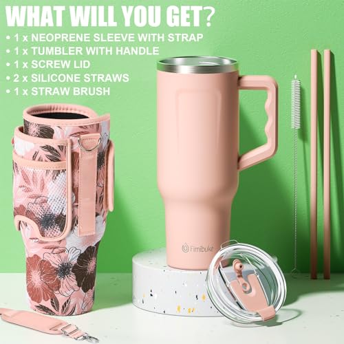 Fimibuke 40 oz Tumbler with Handle & Carrier Bag, Stainless Steel Insulated Cup with Lid & Straw & Purse Pouch Phone Pocket, Gym Water Bottle Cupholder Friendly Women Men Travel Mug with Sleeve Holder 6