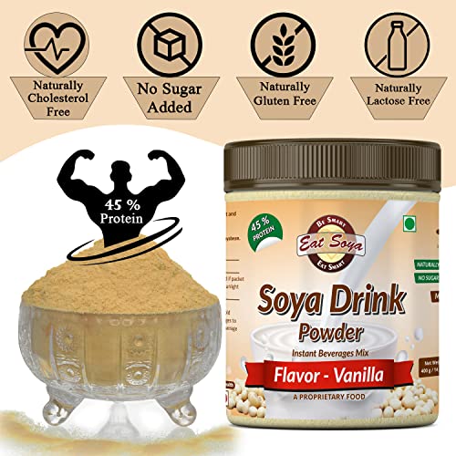 Eat Soya...BE SMART EAT SMART Soy Drink Powder 400gm - Vanilla, Plain (Sugar Free) Vegan - Non GMO - 45% Protein (Pack of 2) 3