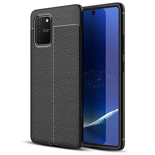NALIA Design Cover Compatible with Samsung Galaxy S10 Lite Case, Leather Look Skin Stylisch Protective Silicone Phonecase, Slim Shockproof Rugged Bumper Anti-Slip Mobile Soft Rubber Coverage - Black
