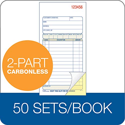 Adams Sales Order Book, 2-Part, Carbonless, White/Canary, 3-11/32 x 7-3/16 Inches, 50 Sets per Book (DC3705) 3
