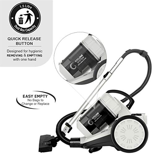Inalsa Vacuum Cleaner Bagless Cylinder Zeus-1400W with HEPA Filter, Blower Function, Powerful Suction & High Energy Efficiency| 1.5 L Dust Box Capacity| 2 Years Warranty, (White/Grey) 4