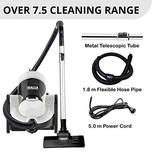 Inalsa Vacuum Cleaner Bagless Cylinder Zeus-1400W with HEPA Filter, Blower Function, Powerful Suction & High Energy Efficiency| 1.5 L Dust Box Capacity| 2 Years Warranty, (White/Grey) 6