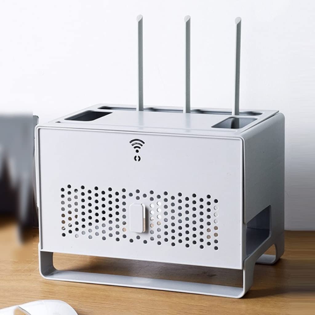 Router Storage Box Double-Layer WiFi Wireless Router Rack Home Office WiFi Router Adjustable Cable Box Multifunctional Storage Box (Color : White, Size : 31.4 * 21 * 23cm) 2