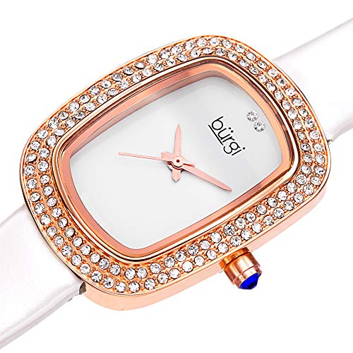 Burgi Women's Rectangular Swarovski Crystal Watch - 2 Diamond Adorn The 12 Hour On Slim Leather Strap Watch - BUR111 2