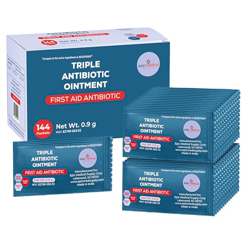 Epic Medical Supply Triple Antibiotic Ointment Packets .9g 144 Per Box with Bacitracin Zinc and Neomycin Sulfate, Healing Preventative First Aid Cream for Ointment for Wounds, Burns, Cuts, Scratches 1