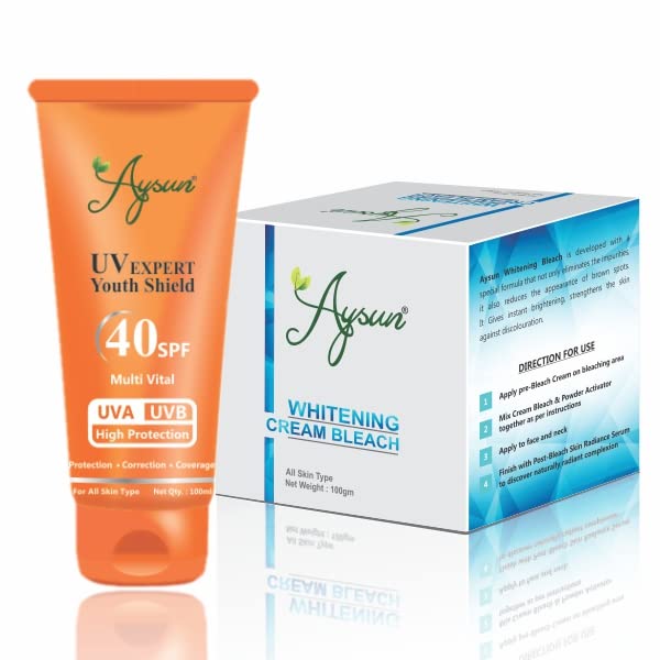 Aysun Combo Pack of UV Expert Youth Shield 40SPF & Whitening Cream Bleach(100gm) Pack of 2 1