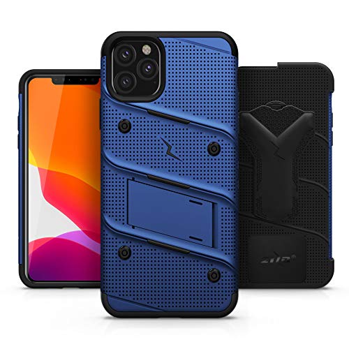 ZIZO Bolt Series iPhone 11 Pro Max Case - Heavy-Duty Military-Grade Drop Protection w/Kickstand Included Belt Clip Holster Tempered Glass Lanyard - Blue 2