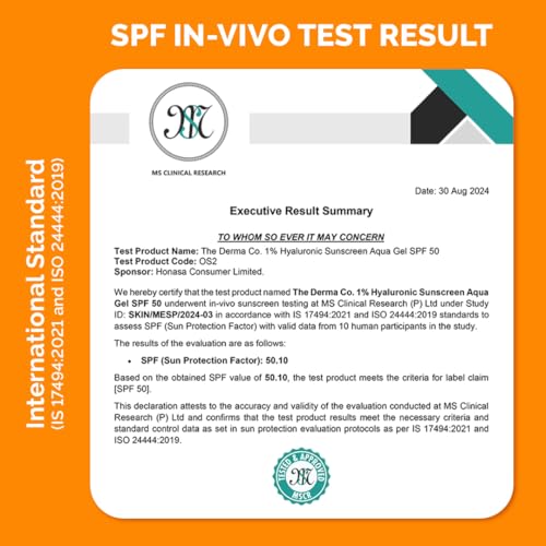 The Derma Co Hyaluronic Sunscreen Aqua Ultra Light Gel With Spf 50 Pa++++ For Broad Spectrum, UV A, UV B & Blue Light Protection For Oily Skin - 50G(Dermaco), Pack Of 1 6