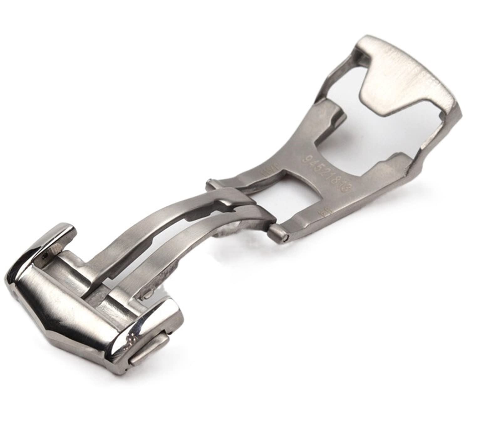 CZKE Stainless Steel Solid Double Push Button Fold Watch Buckle Butterfly Deployment Clasp Watch Strap 18mm for Omega Silver Buckle 1