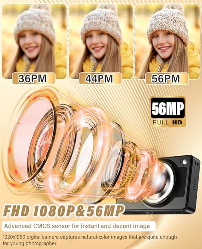 2025 New Digital Camera, 56MP FHD 1080P for Kids with 16x Digital Zoom Anti Shake, Face Detect, Smile Capture, 32GB TF Card, Battery, Lanyard, a Great Gift for Boys & Girls（Black） 2