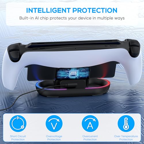FASTSNAIL Charging Stand for PS Portal Remote Player, Portable Charge Dock Station with 14 RGB Light Modes and Type-C Cable, Charge Base Holder Accessories for PlayStation 5 Portal Console -Black 5