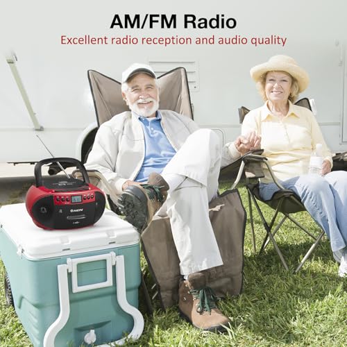 G Keni Portable CD and Cassette Player Boombox Combo, Casette Tape Recorder with Remote, AM FM Radio, USB Playback with Earphone Jack, 5.1V Bluetooth Speaker, Battery Operated/AC Powered for Home(Red) 6