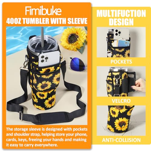 Fimibuke 40 oz Tumbler with Handle & Carrier Bag, Stainless Steel Insulated Cup with Lid & Straw & Purse Pouch Phone Pocket, Gym Water Bottle Cupholder Friendly Women Men Travel Mug with Sleeve Holder 4