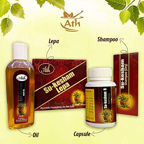Ath Su-kesham Hair Care Kit, Organic (Hair Oil + Shampoo + Capsules + Tablets + Lepa), Ayurvedic Hair Care Range For Healthy & Soft Hair For Men & Women - Paraben-Free (1 Month Course) 3