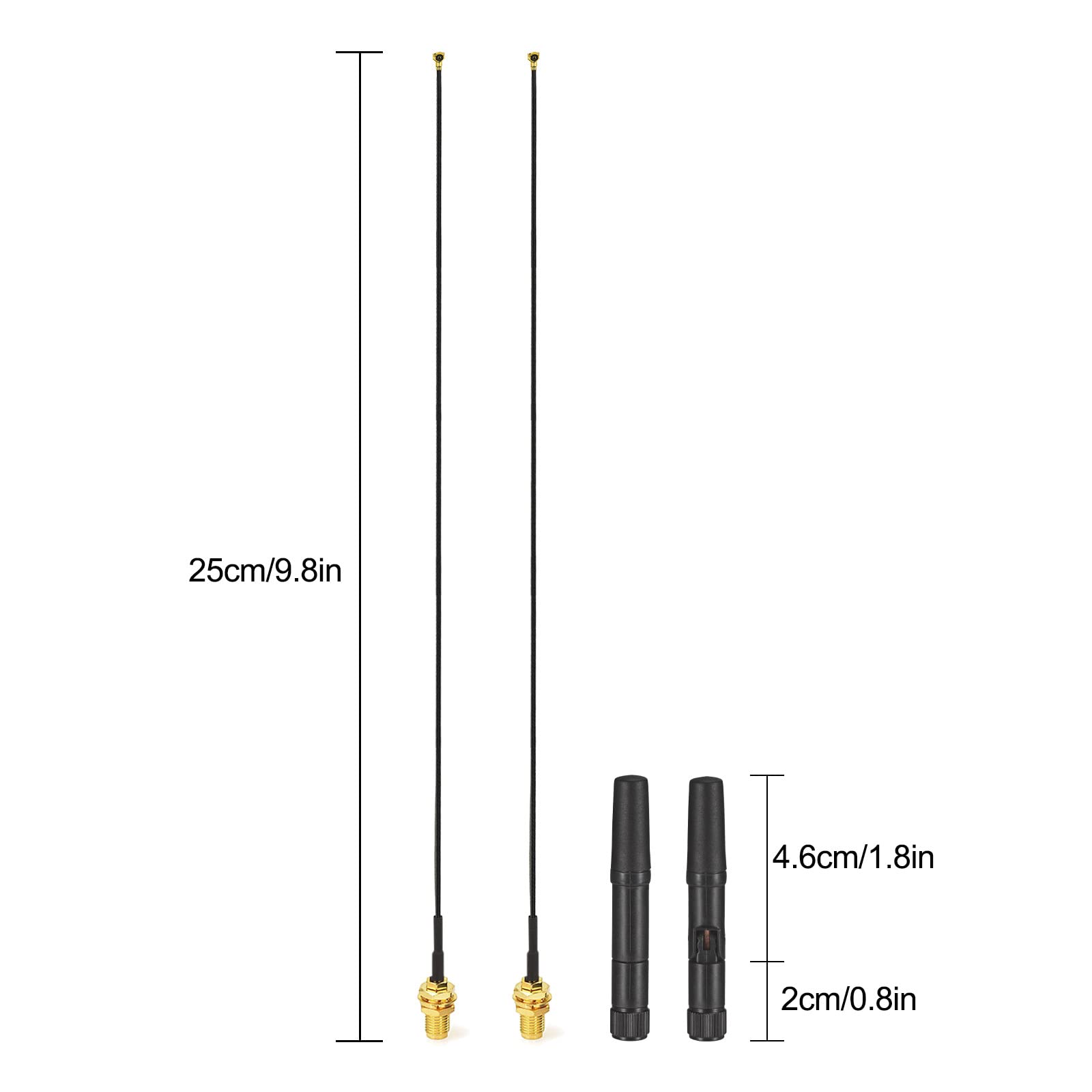 Eightwood Dual Band Small WiFi Antenna 2.4GHz 5GHz RP-SMA Male Antenna with MHF4 IPEX to RP-SMA Female Cable 9.8in (4-Pack) for M.2 NGFF Network Card PC Desktop Computer 3