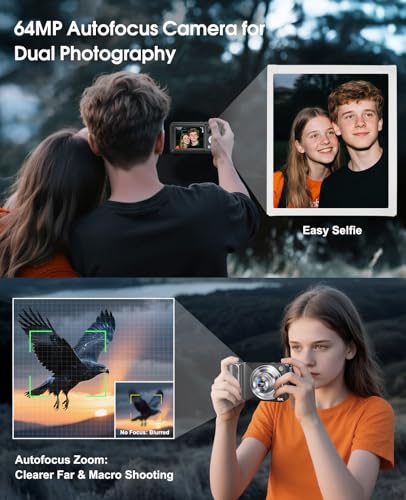 5K Digital Camera for Photography, 64MP Touchscreen WiFi Camera with Autofocus 6X Optical & 16X Digital Zoom, Dual-Lens Vlogging Camera for YouTube Video Anti-Shake, Travel Compact Camera with Flash 4