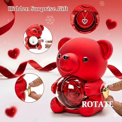 NYRWANA Valentine Gift for Girlfriend, Boyfriend, Husband & Wife, Romantic Teddy Bear with Rose & Necklace | Eternal Flower Gift Combo | Valentine’s Day Surprise for Girlfriend, Wife, & Couple - Red 4