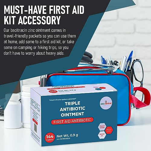 Epic Medical Supply Triple Antibiotic Ointment Packets .9g 144 Per Box with Bacitracin Zinc and Neomycin Sulfate, Healing Preventative First Aid Cream for Ointment for Wounds, Burns, Cuts, Scratches 6