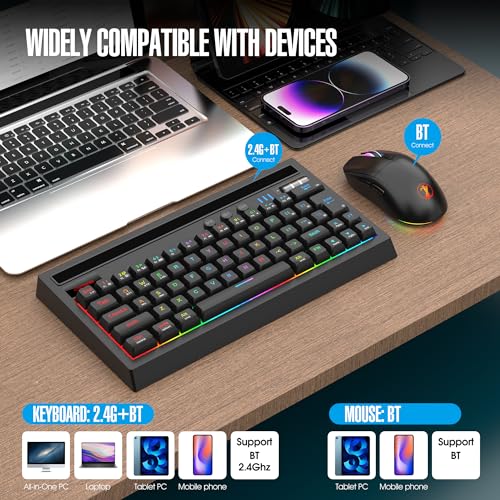 Bluetooth Wireless Keyboard and Mouse with 11.4" Holder, Backlit, Rechargeable, Easy-Switch - Compatible with Windows, MacOS, iPadOS, Chrome 2