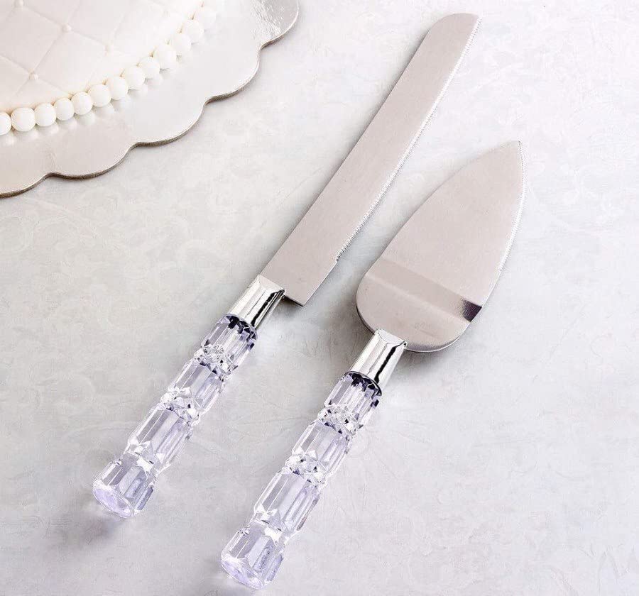 CZ Stainless Steel Cake Knife and Cake Server Set with Acrylic Handle Slicer Cutter Pizza Shovel Knife Pie Server Hand Tool with Cutting Knife Decorating Tools Set of 2 4
