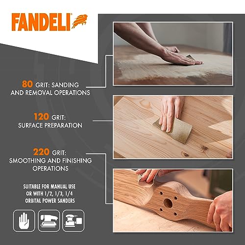 Fandeli | Multi-Purpose Sanding Paper | Assorted Grits (80,120,220) | 50 Sheets of 23 x 28 cm | Perfect for Sanding Metal and Sanding Wood | Hand Sanding | Orbital Sanders. 4