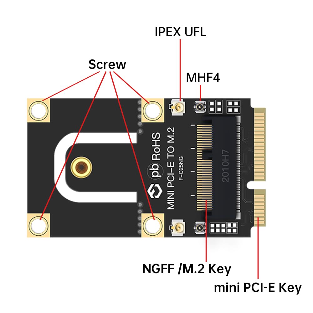 M.2 Key A/E to Mini PCI-E Converter Card, Enable NGFF WiFi Cards Like AX210/AX200 on Older Laptops with Mini PCI-E Slot, for Models from 2010-2016 3