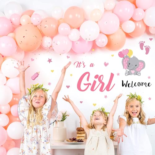 It's A Girl Sign Decls for Backdrop Baby Shower Decorations for Girl Welcome Home Baby Girl Decals Sign for Balloon Arch Baby Elephant Gender Reveal Party Signs 6
