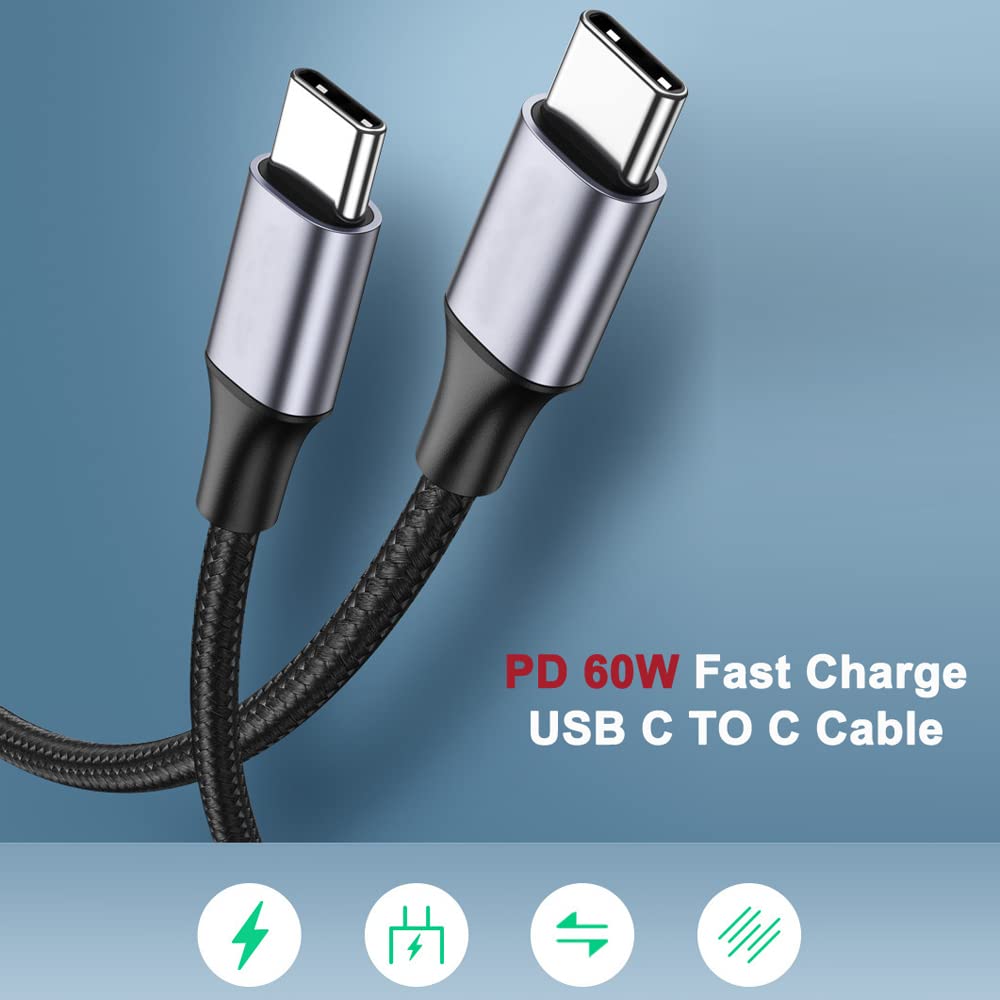 IHAO USB Type C to Type C Fast Charger Cable High Sync Speed USB C to USB C Nylon Braid Cable Support 20V 5A 60W Compatible with Samsung Galaxy Note 10, MacBook Air, iPad Pro 2018, Nintendo Switch 3