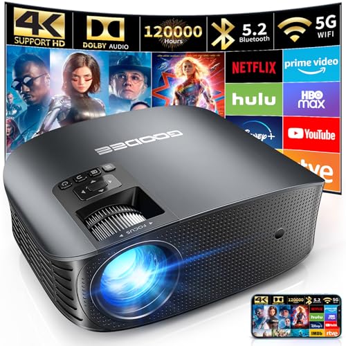 GooDee Projector 4K With WiFi And Bluetooth Supported, FHD 1080P Mini Projector For Outdoor Moives, 5G Video Projector For Home Theater Dolby Audio Zoom Portable Projector TV Stick PPT (YG600 Plus) 1