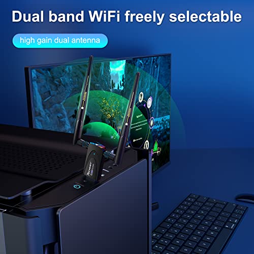 Wireless USB WiFi Adapter for Desktop PC, Techkey AC1300Mbps Network Dongle with Dual Band 5dBi High Gain Antenna for Laptop Computer Compatible Windows 11/10/8.1/8/7（white-249） 4