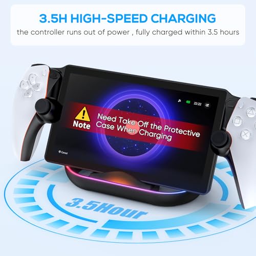 FASTSNAIL Charging Stand for PS Portal Remote Player, Portable Charge Dock Station with 14 RGB Light Modes and Type-C Cable, Charge Base Holder Accessories for PlayStation 5 Portal Console -Black 4