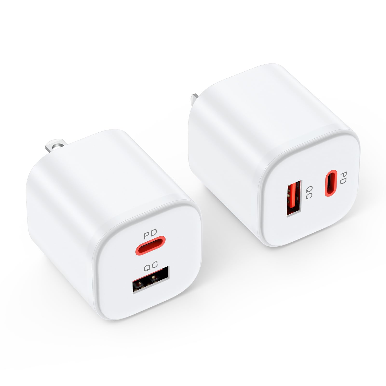 USB C Wall Charger Block,2 Pack Dual Port Power Adapter Fast Charger Cube [PD 20W USB-C & QC 3.0 USB-A Port] Compatible for iPhone 17 Pro Max 17 Air 16E 16 Pro Max Plus 15,Samsung Galaxy A17 A56 A36 1